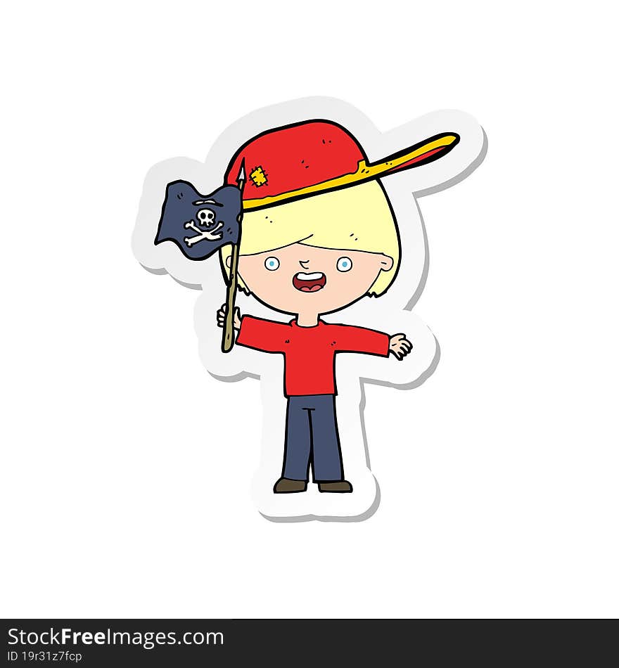 sticker of a cartoon boy waving pirate flag