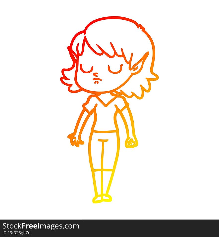 warm gradient line drawing cartoon elf girl