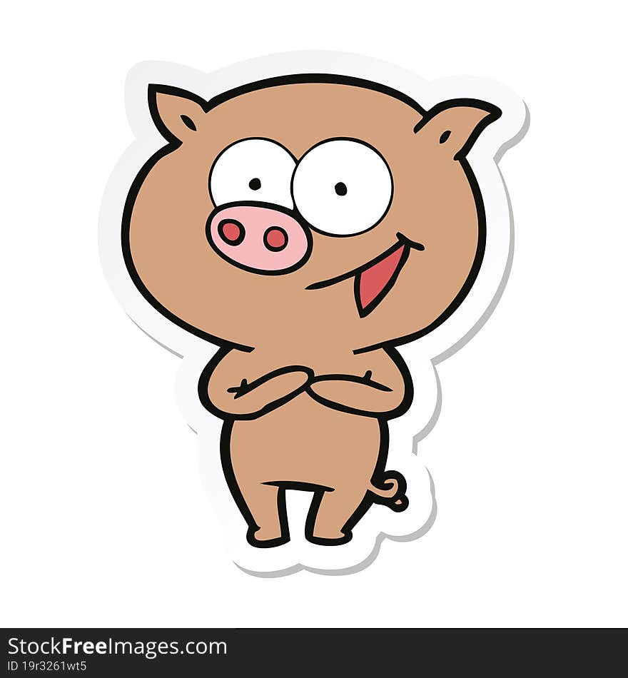 sticker of a cheerful pig cartoon