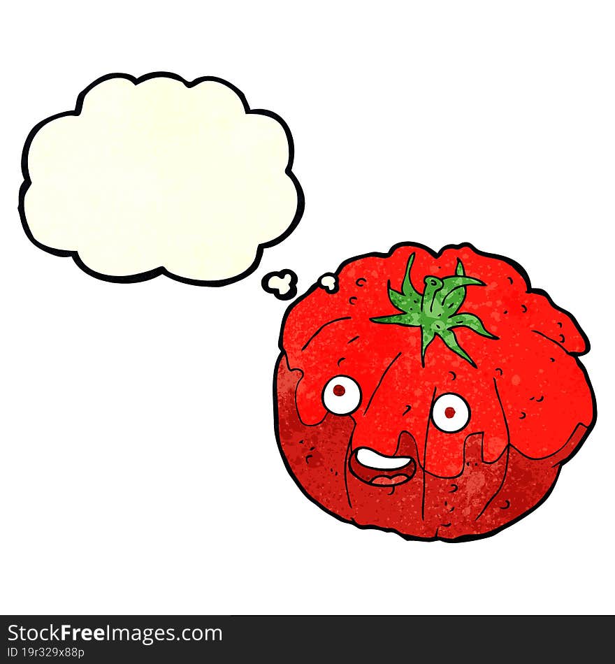 cartoon happy tomato with thought bubble