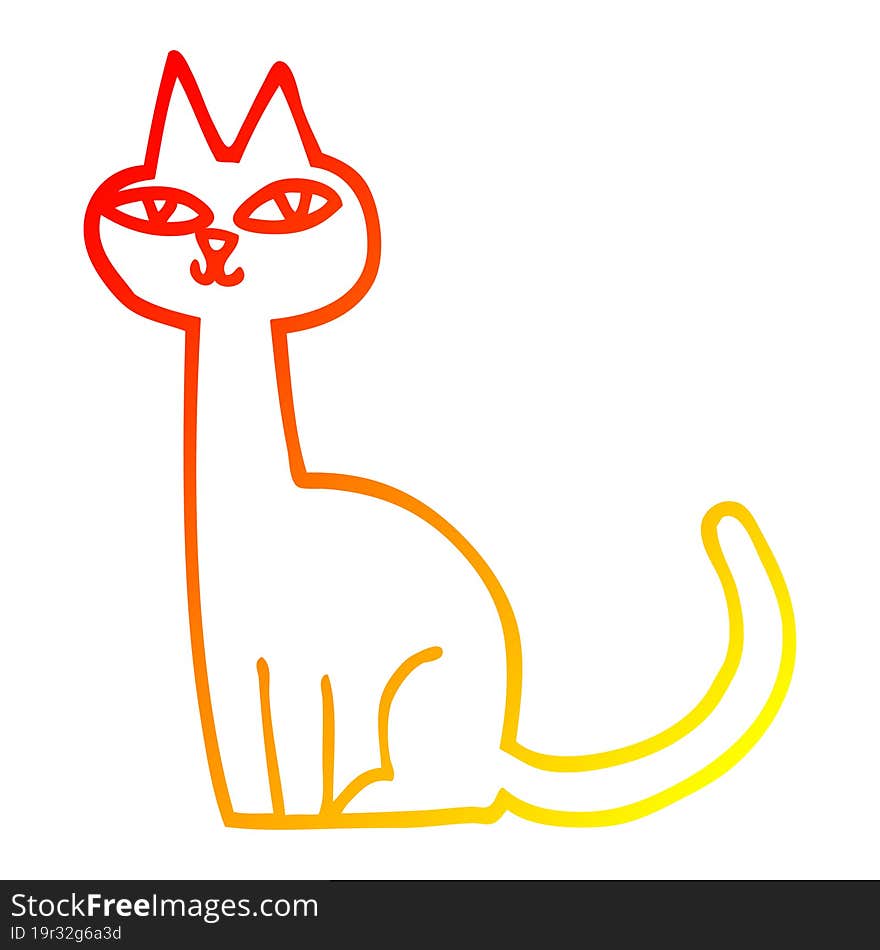 warm gradient line drawing of a cartoon cat