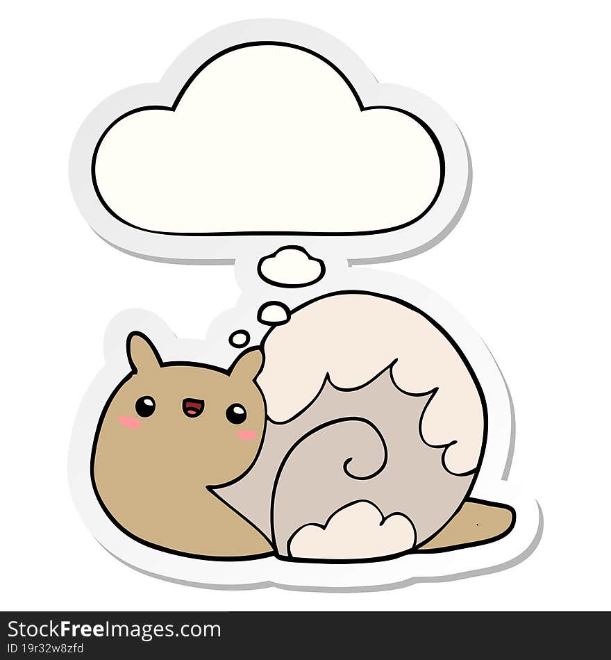 cute cartoon snail and thought bubble as a printed sticker