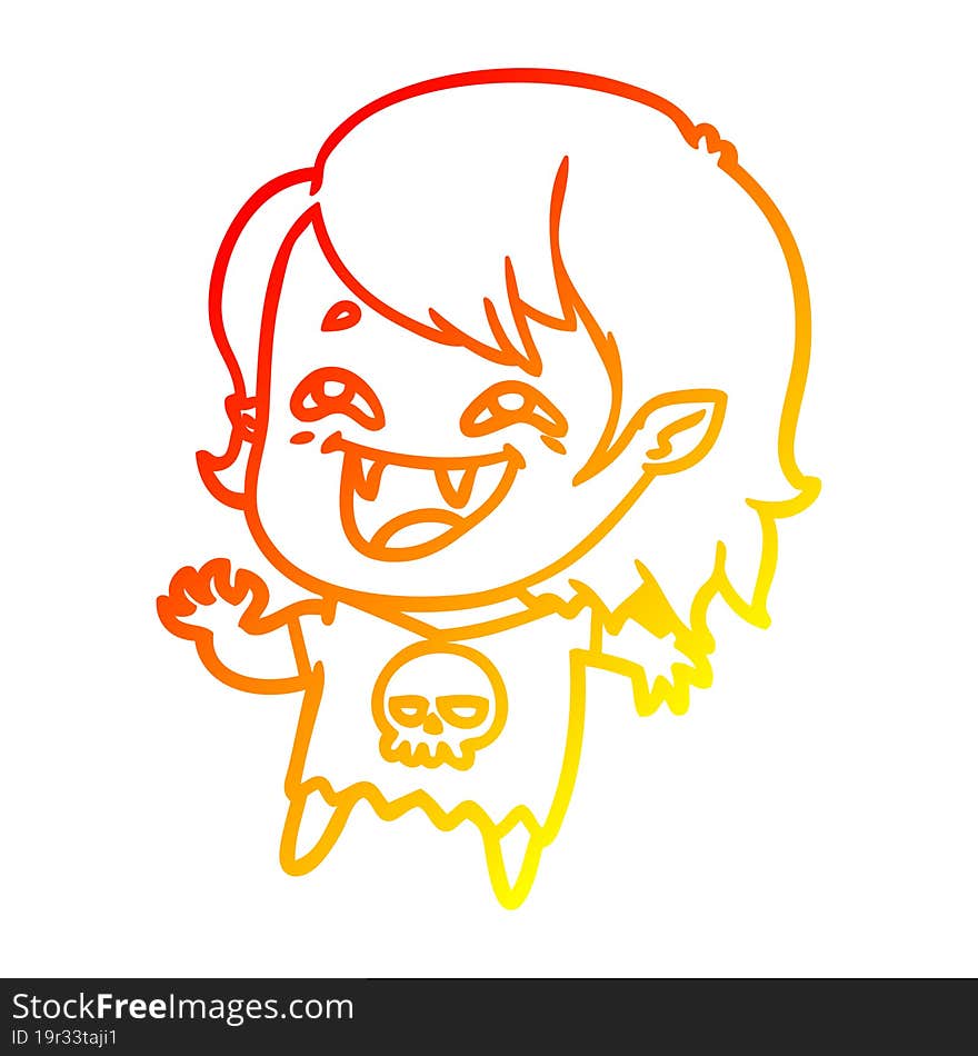 warm gradient line drawing of a cartoon laughing vampire girl