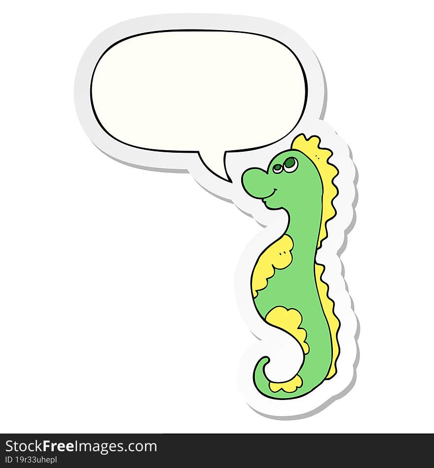 Cartoon Sea Horse And Speech Bubble Sticker