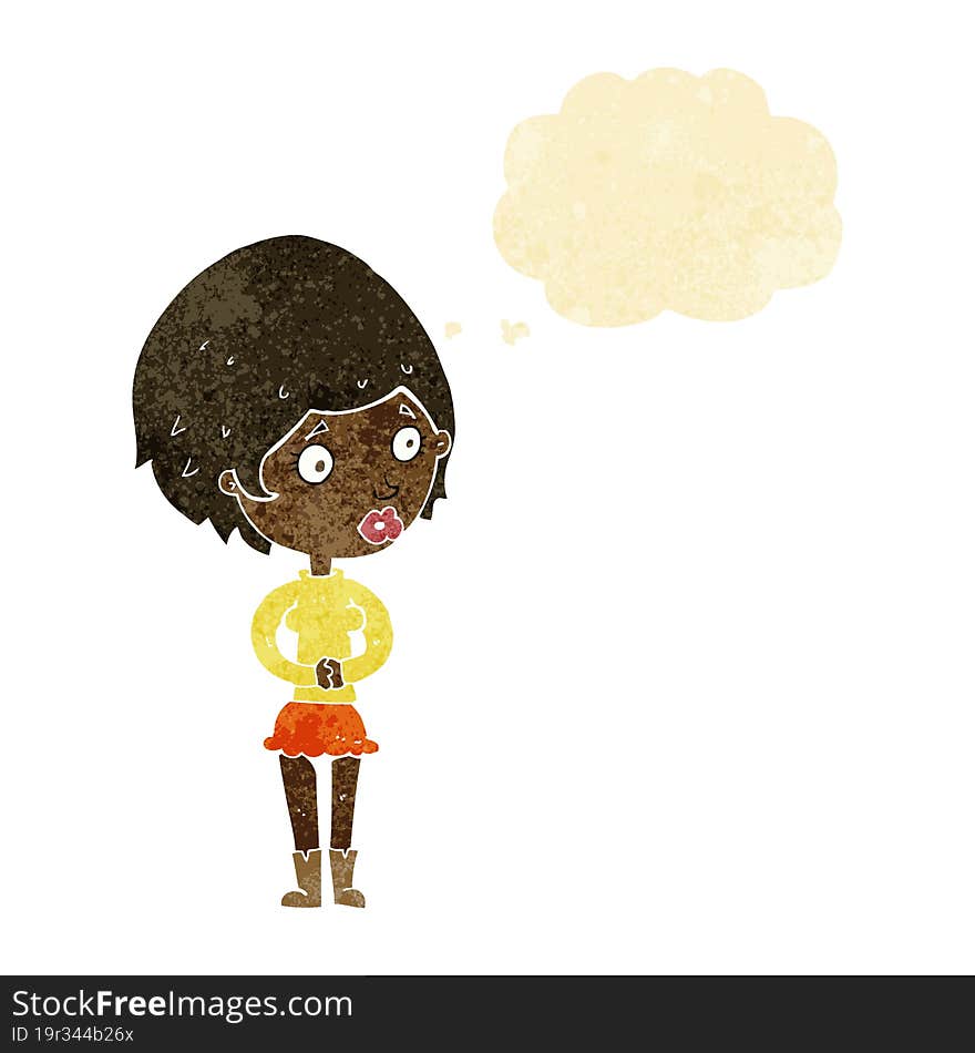 cartoon concerned woman with thought bubble