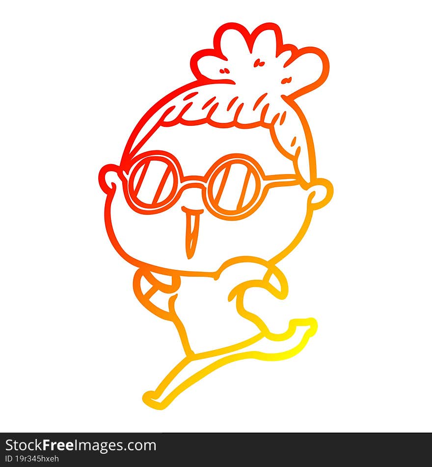 warm gradient line drawing cartoon woman wearing spectacles