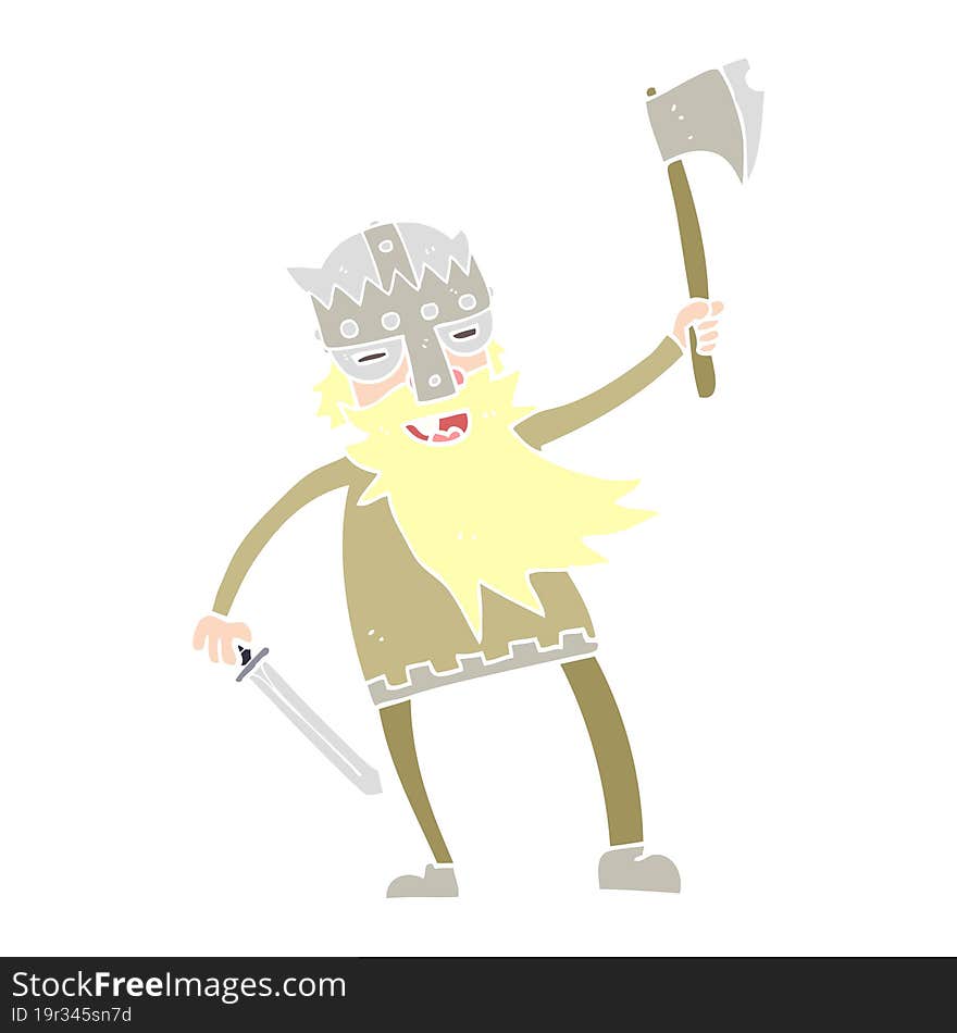 flat color illustration of a cartoon viking warrior