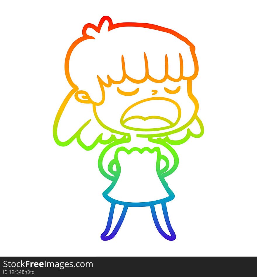 rainbow gradient line drawing cartoon woman talking loudly