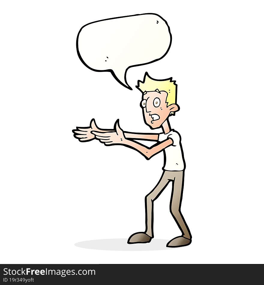 Cartoon Man Desperately Explaining With Speech Bubble