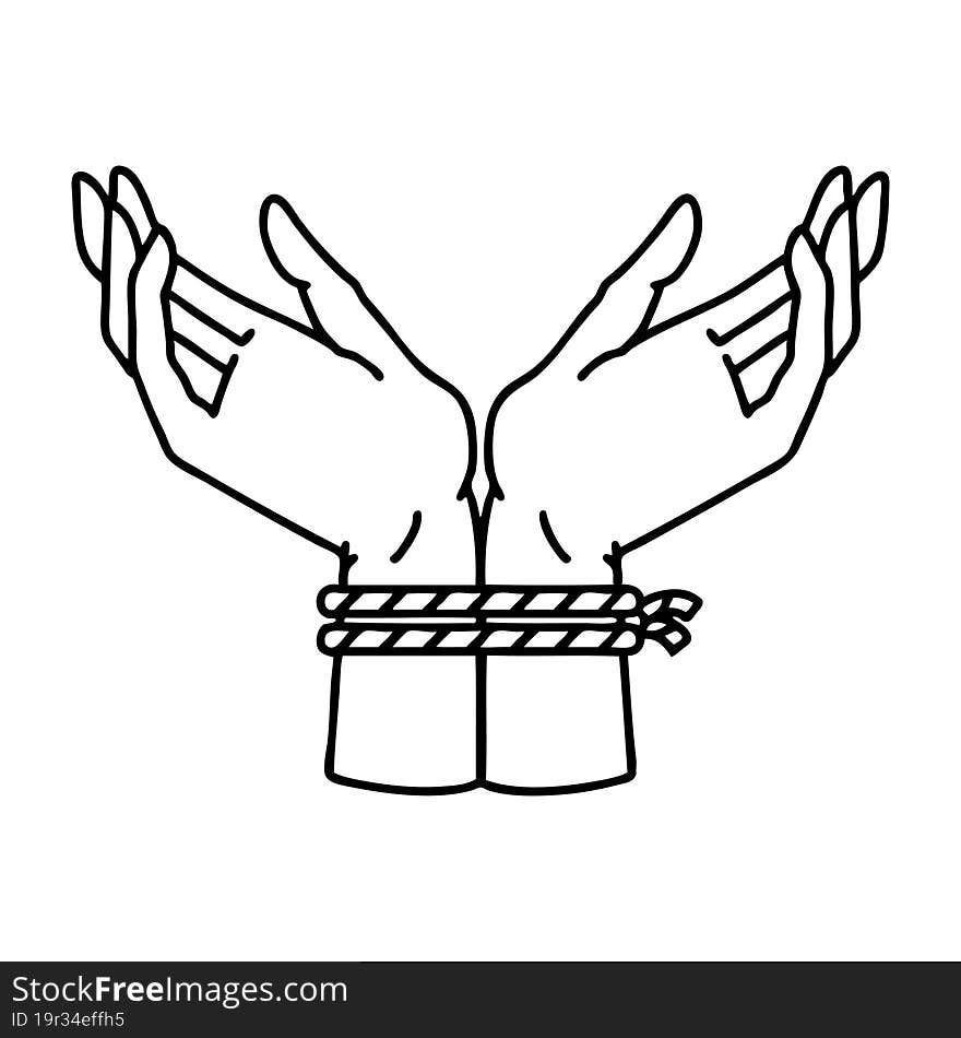 black line tattoo of a pair of tied hands