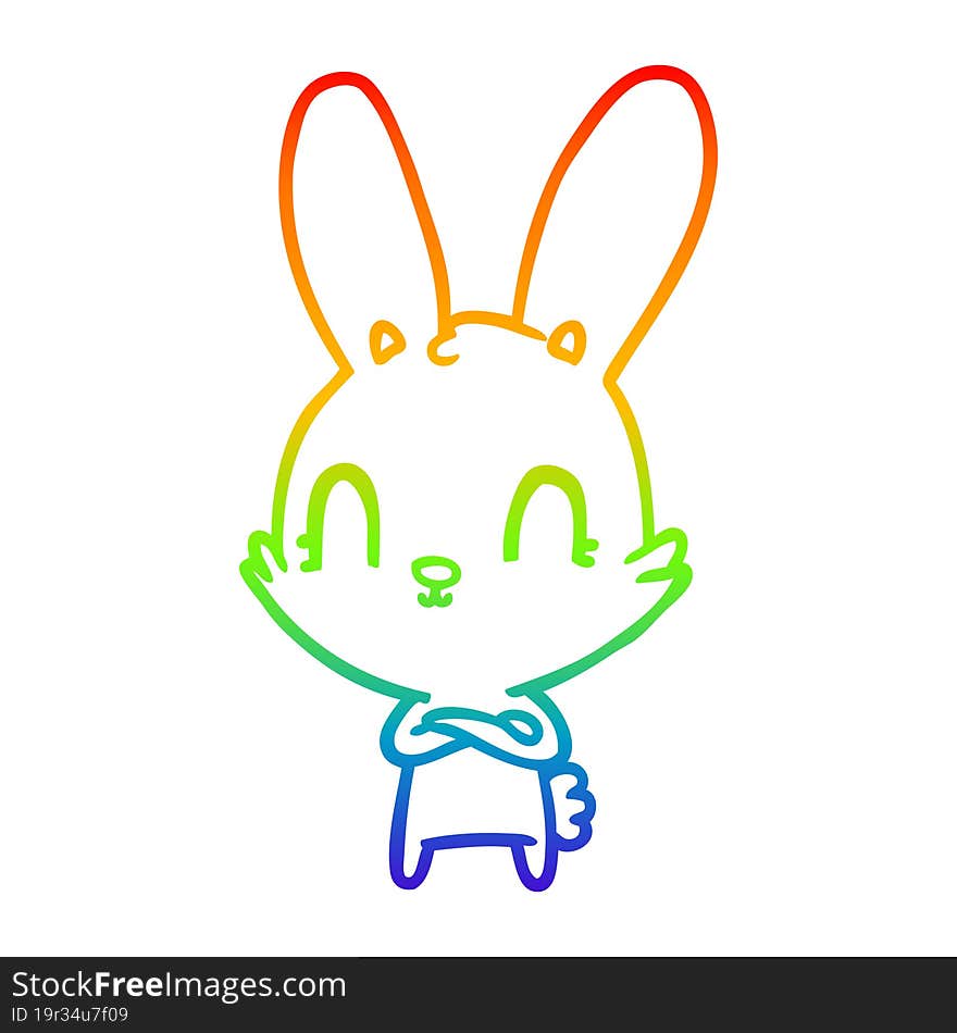 rainbow gradient line drawing of a cute cartoon rabbit