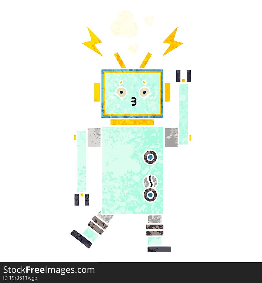 Retro Illustration Style Cartoon Robot