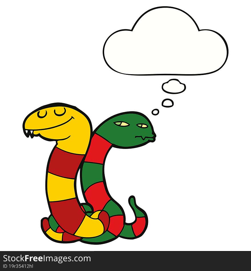 cartoon snakes with thought bubble. cartoon snakes with thought bubble