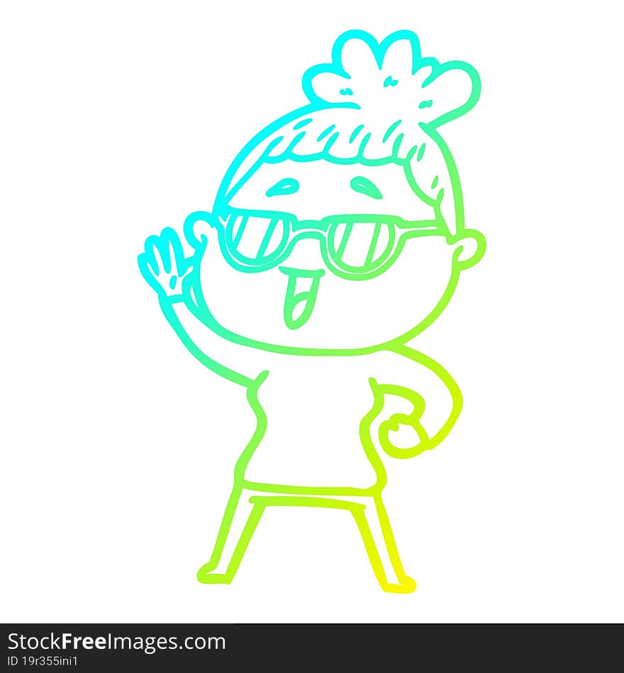 cold gradient line drawing cartoon happy woman wearing spectacles