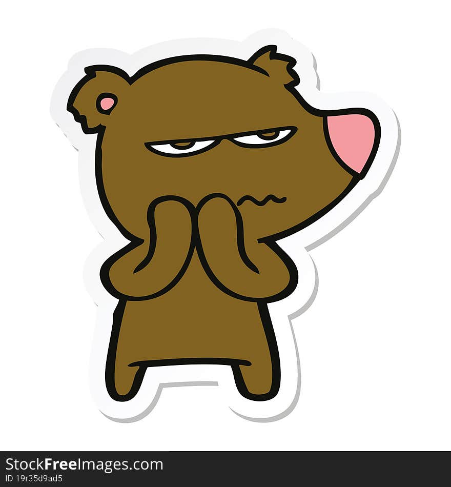 sticker of a angry bear cartoon