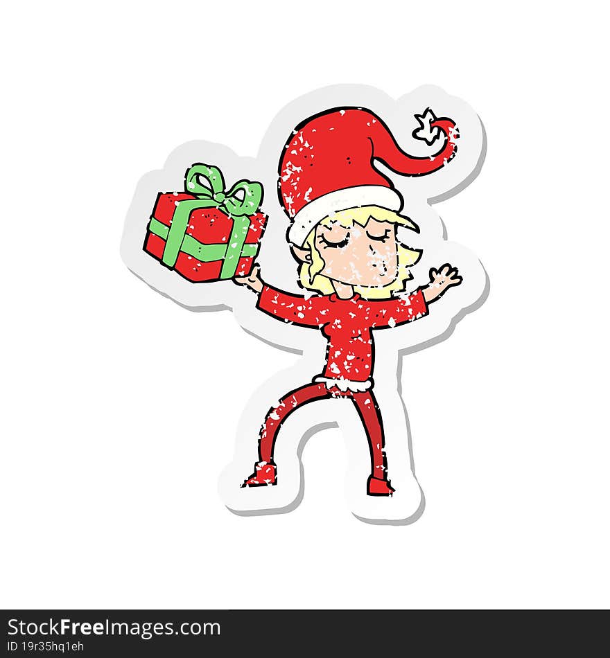 retro distressed sticker of a santas helper cartoon