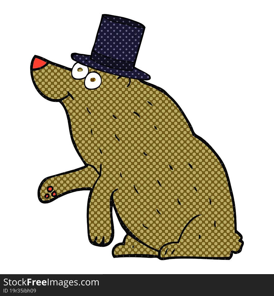 freehand drawn cartoon bear in top hat