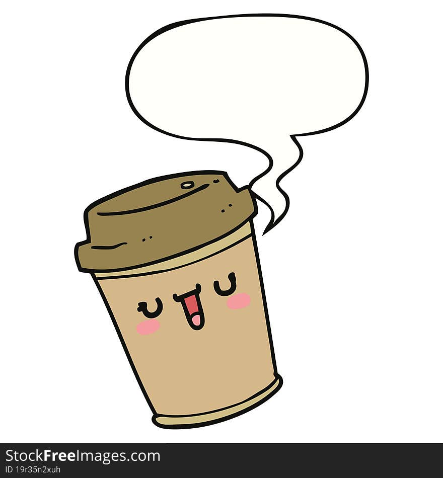 cartoon take out coffee with speech bubble. cartoon take out coffee with speech bubble