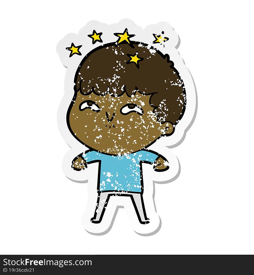 distressed sticker of a cartoon amazed boy