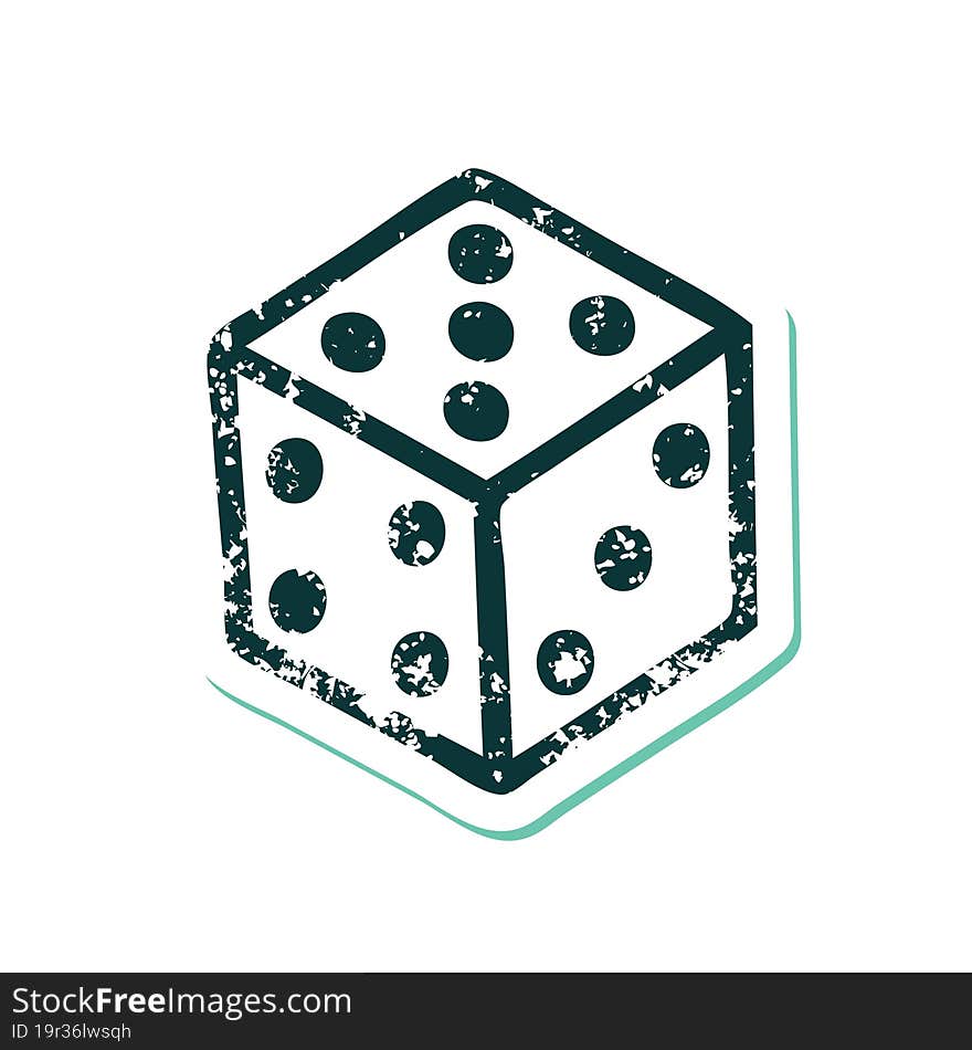 Distressed Sticker Tattoo Style Icon Of A Dice