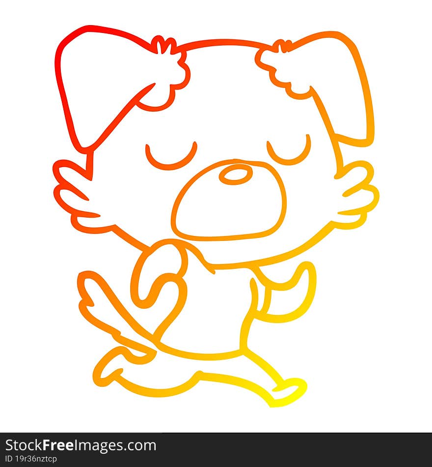 Warm Gradient Line Drawing Cartoon Dog Jogging