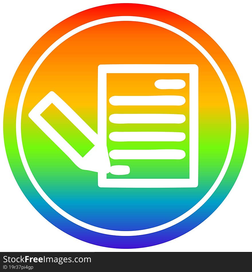 document and pencil circular in rainbow spectrum