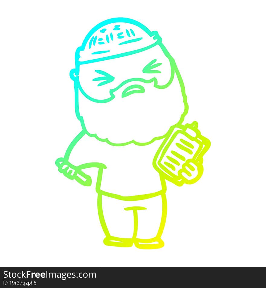 cold gradient line drawing cartoon man with beard