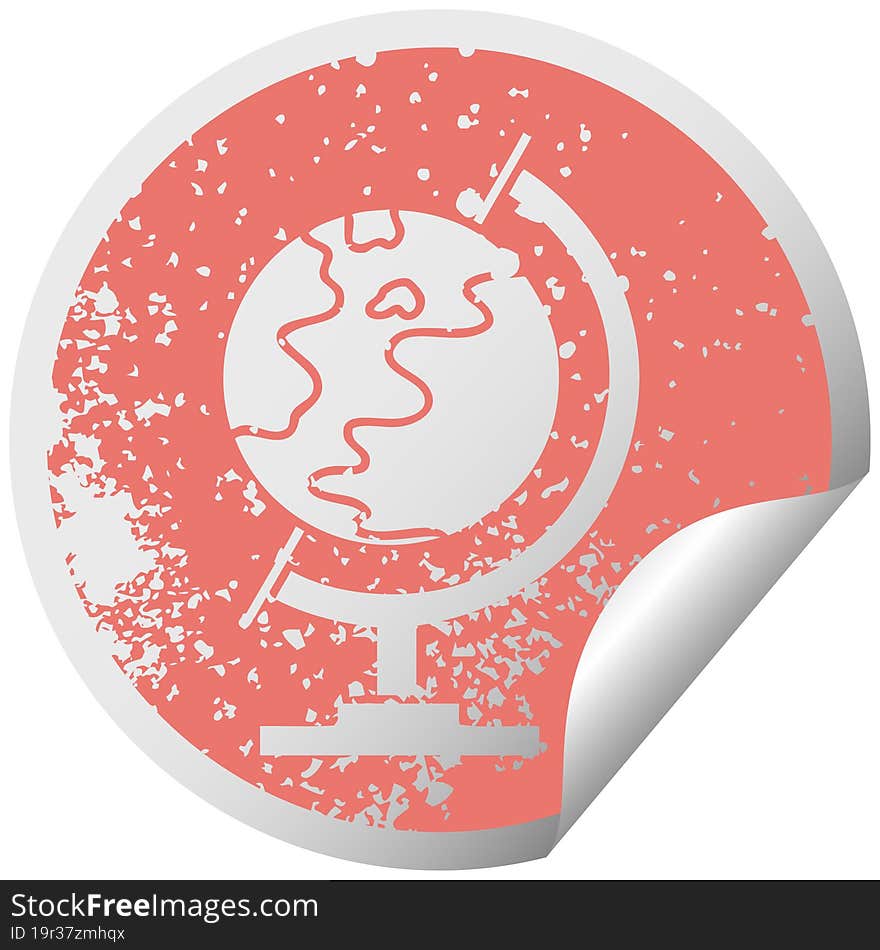 distressed circular peeling sticker symbol world globe