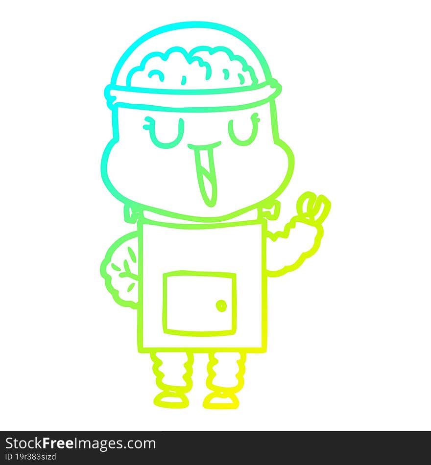 cold gradient line drawing of a happy cartoon robot