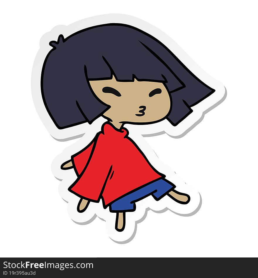 Sticker Cartoon Of A Cute Kawaii Girl