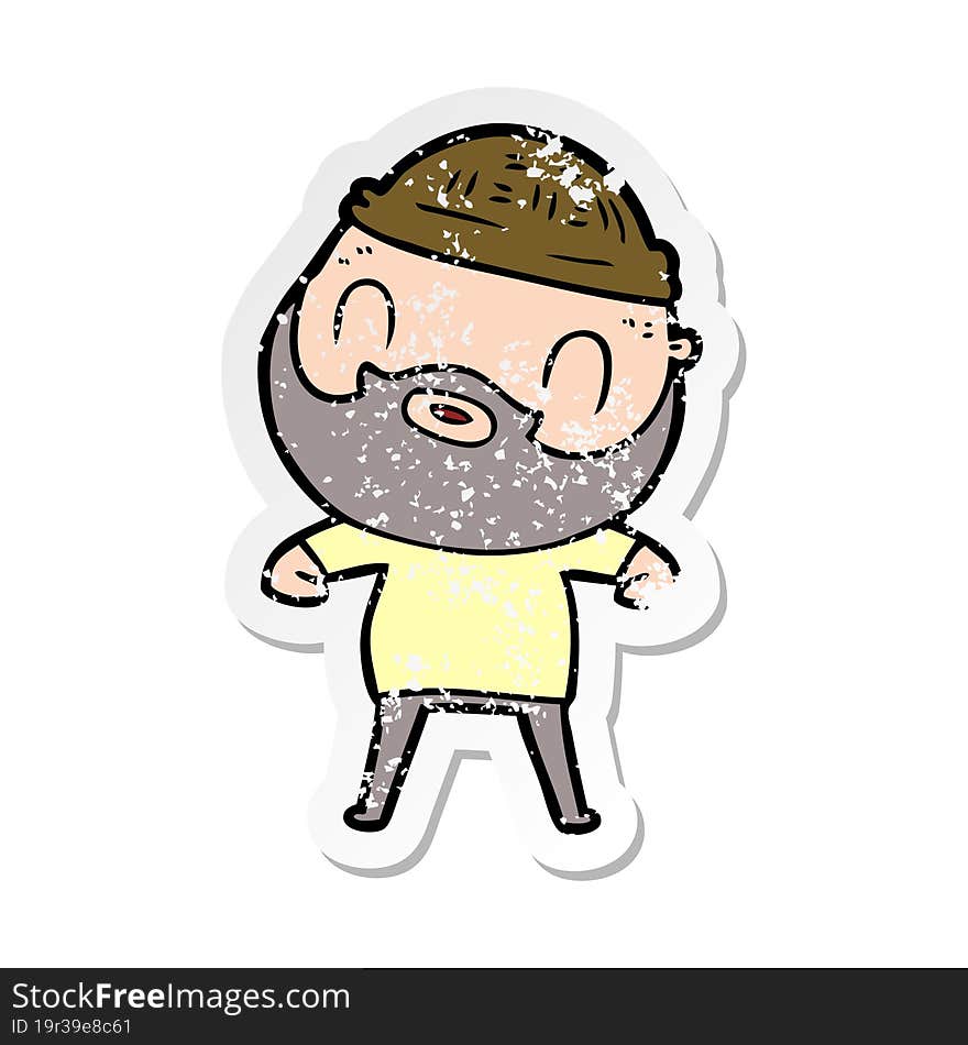 distressed sticker of a cartoon bearded man