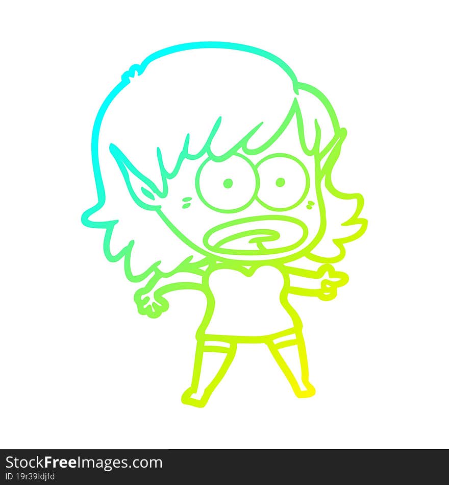 Cold Gradient Line Drawing Cartoon Shocked Elf Girl