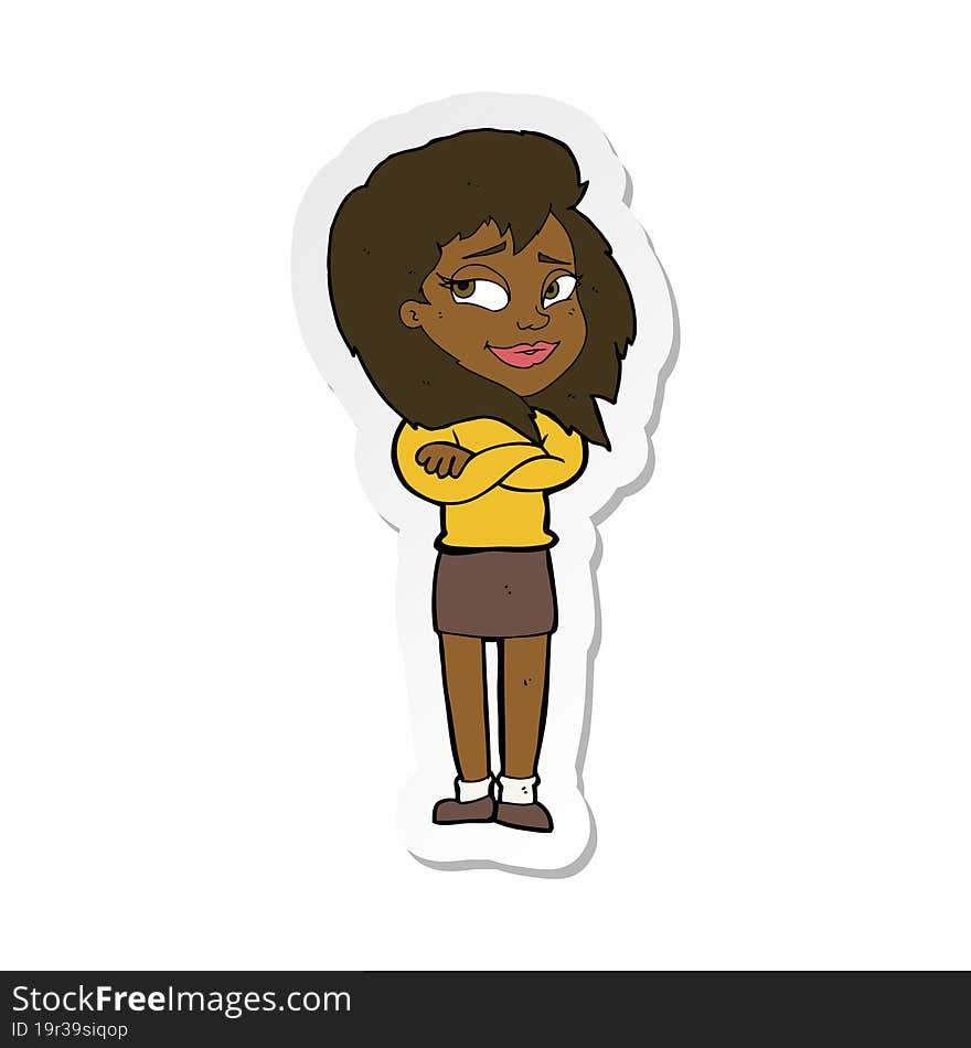 sticker of a cartoon woman with crossed arms