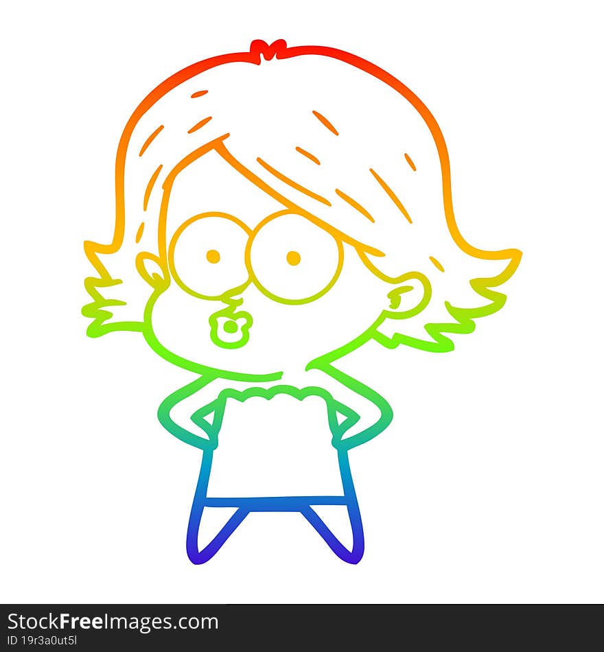 rainbow gradient line drawing of a cartoon girl pouting