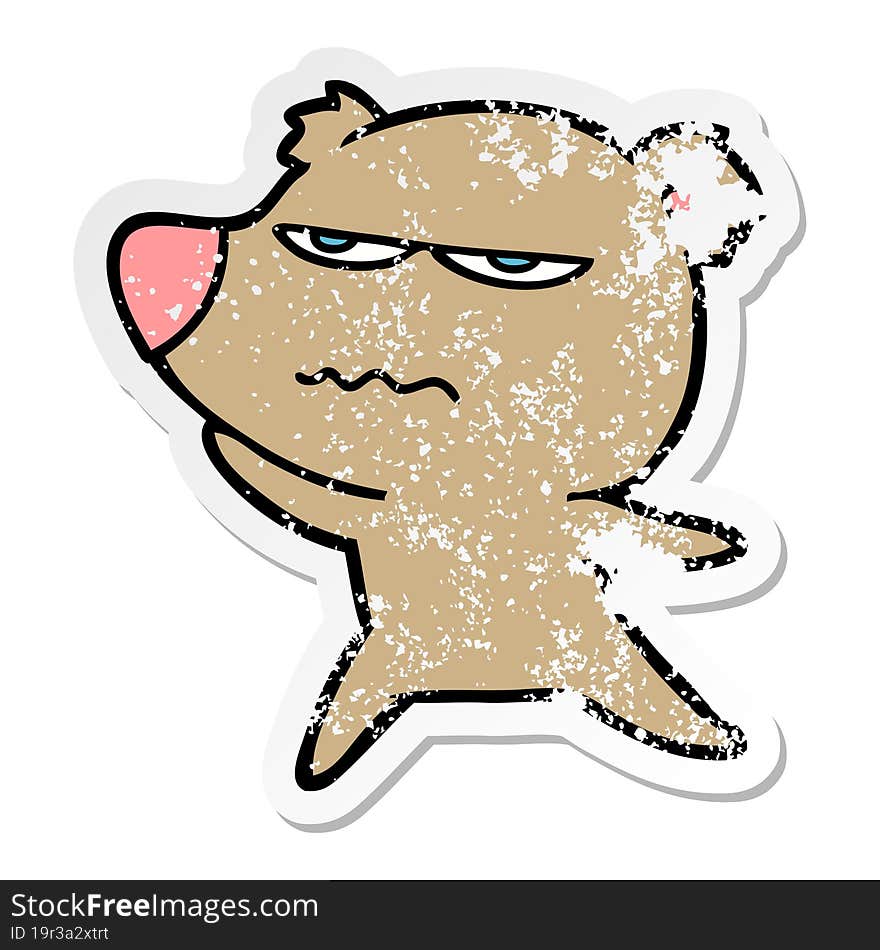 distressed sticker of a angry bear cartoon