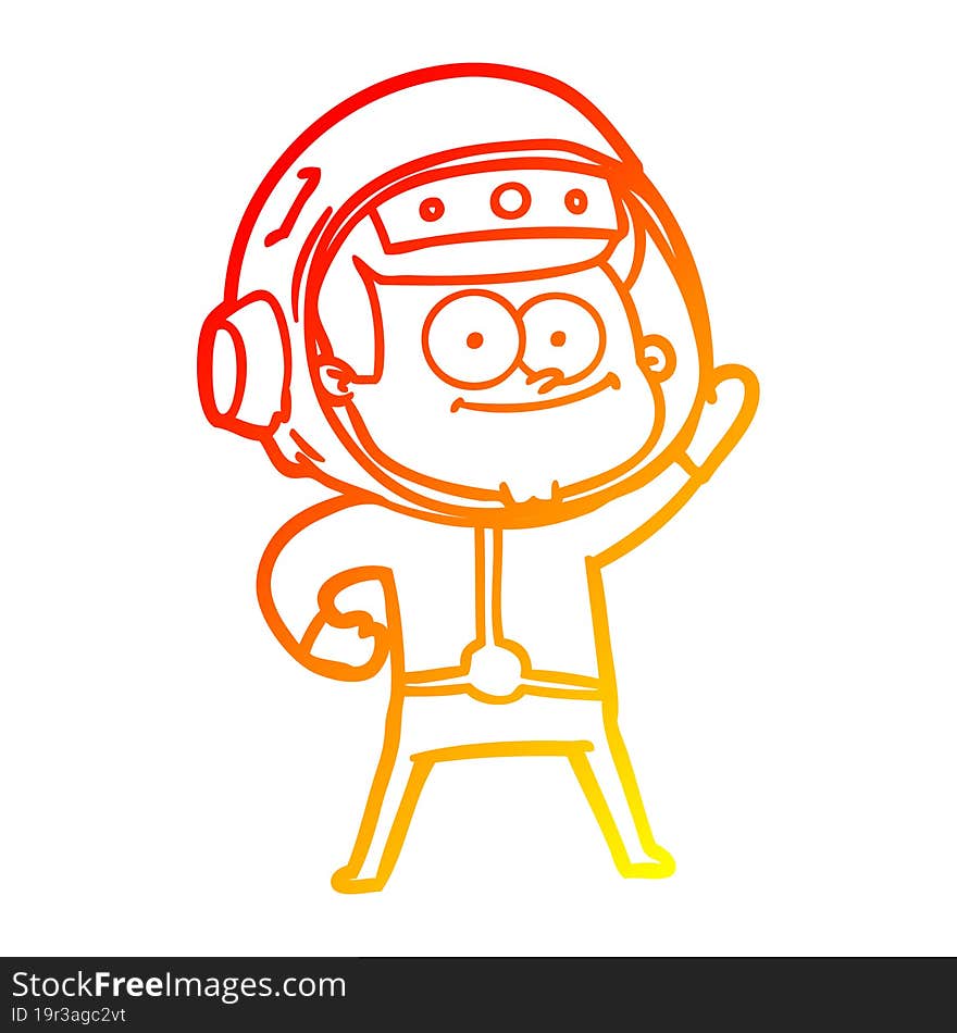 warm gradient line drawing of a happy astronaut cartoon