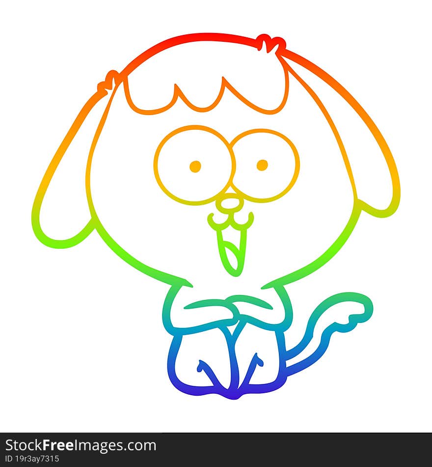 rainbow gradient line drawing of a cute cartoon dog