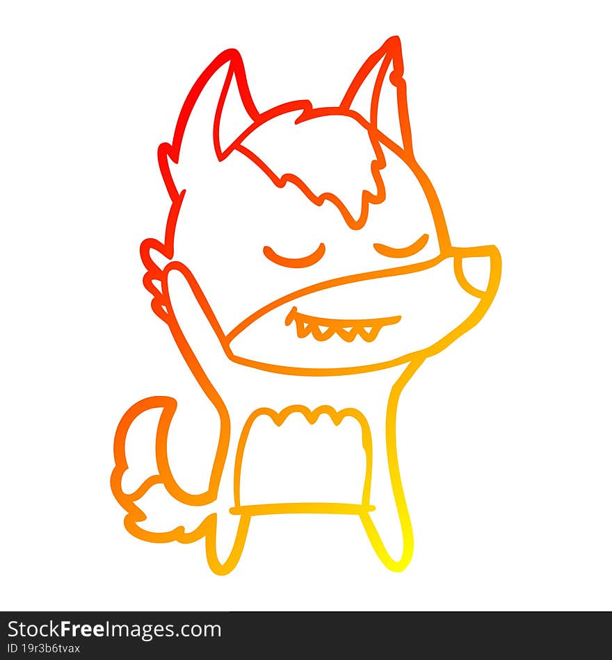 warm gradient line drawing friendly cartoon wolf