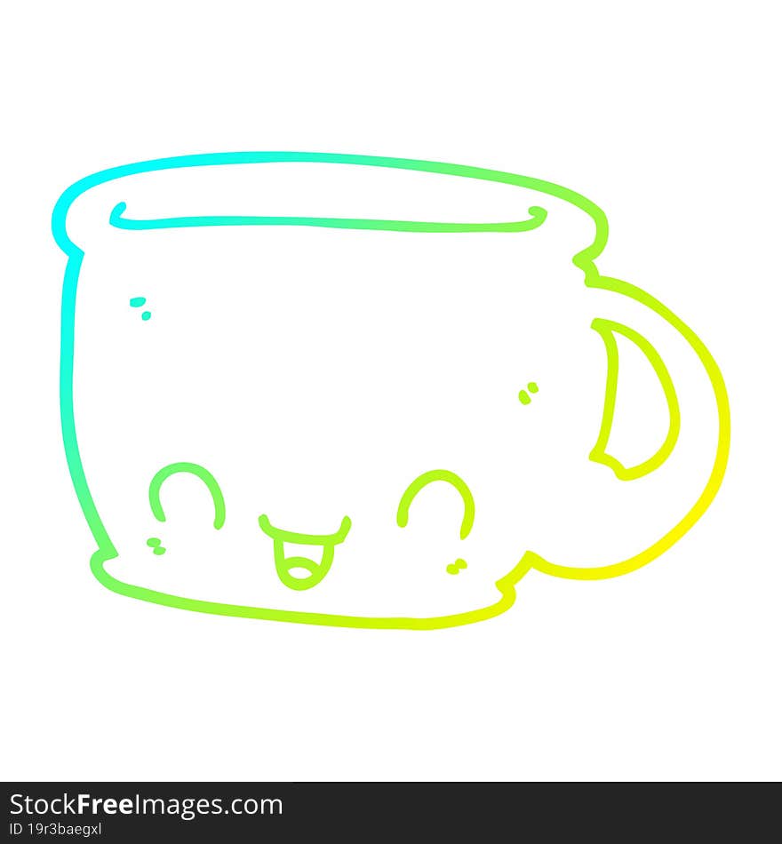 cold gradient line drawing of a cartoon cup of coffee