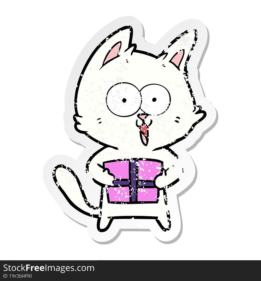 distressed sticker of a funny cartoon cat