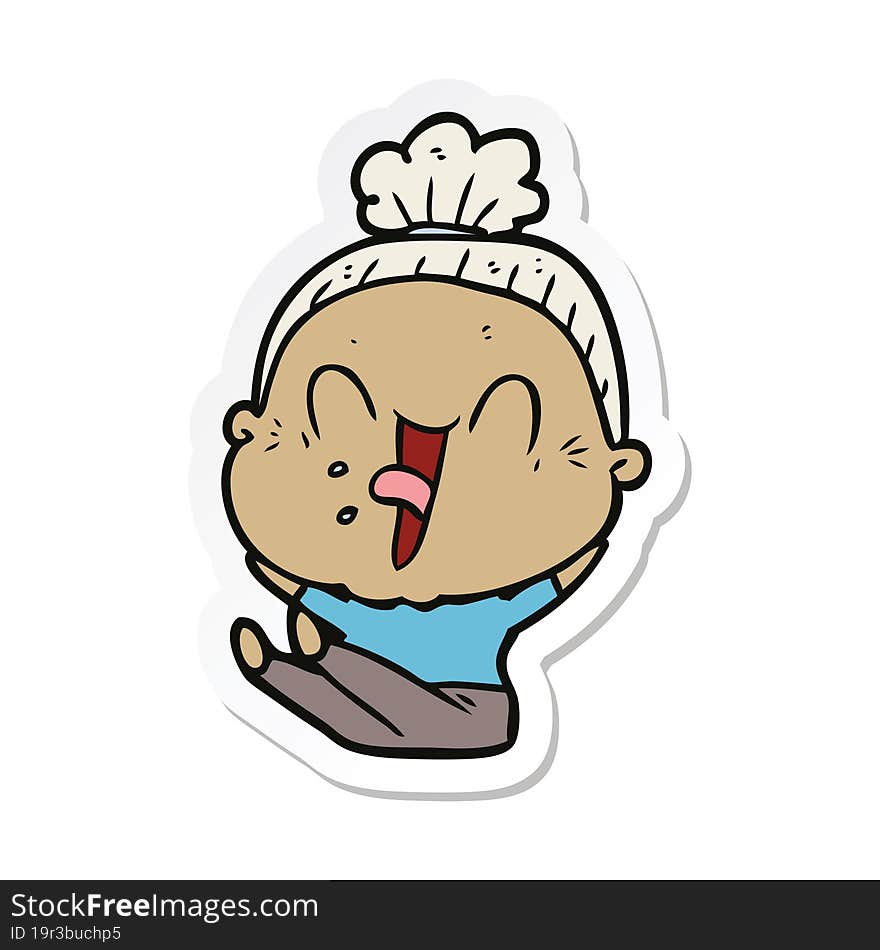 sticker of a cartoon happy old woman