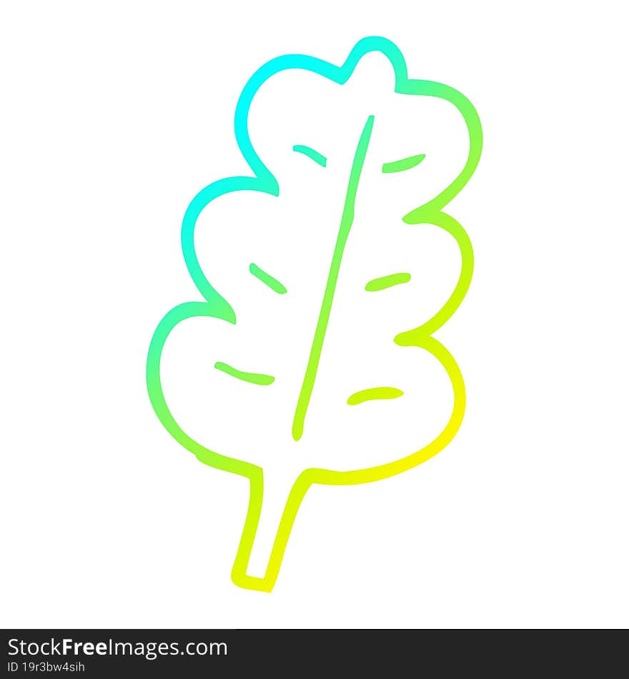 cold gradient line drawing of a cartoon oak leaf