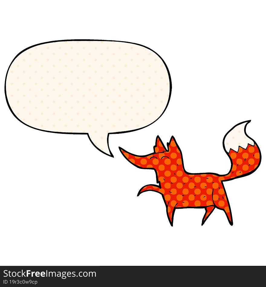 cartoon fox and speech bubble in comic book style