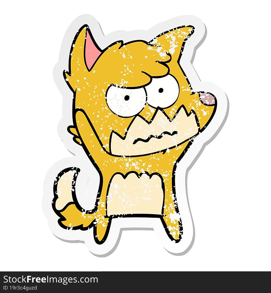 distressed sticker of a cartoon annoyed fox