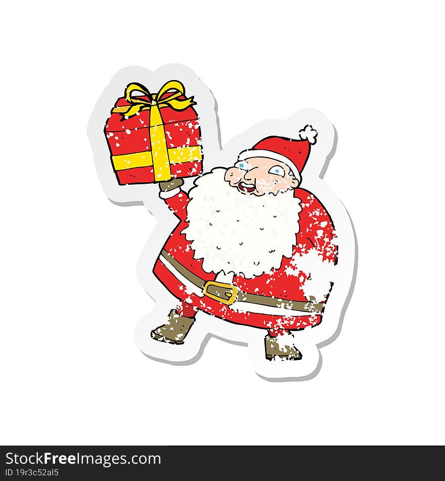 retro distressed sticker of a cartoon santa claus