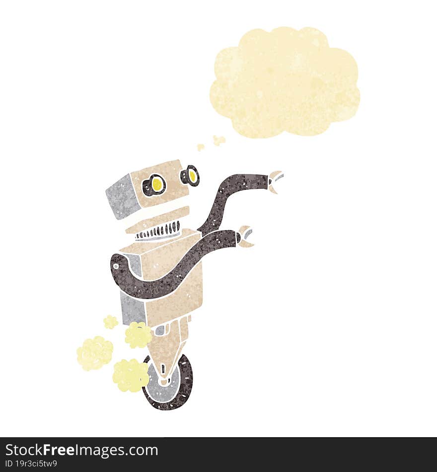 cartoon funny robot with thought bubble