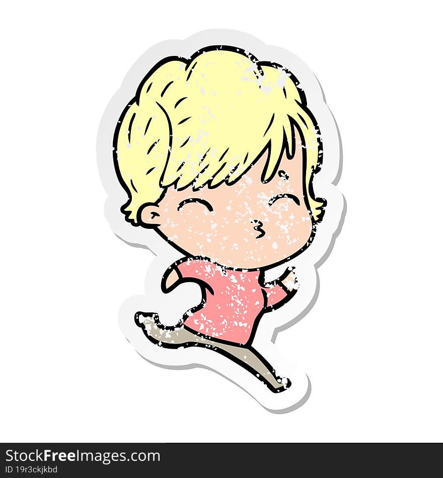 Distressed Sticker Of A Cartoon Woman Thinking