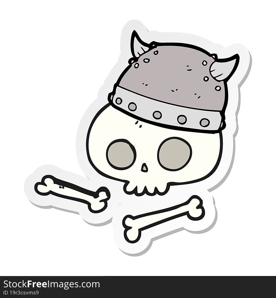 sticker of a cartoon viking helmet on skull