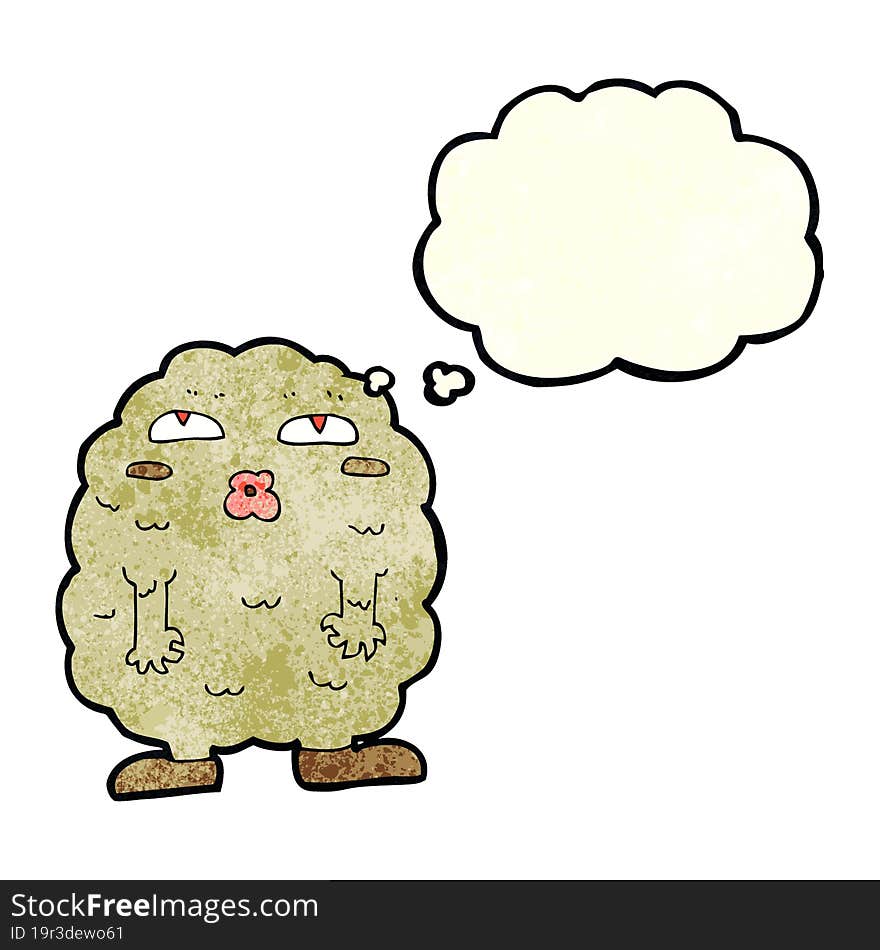 funny cartoon monster with thought bubble