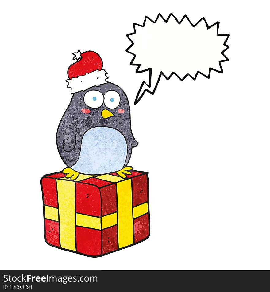 speech bubble textured cartoon christmas penguin